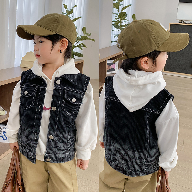 Kids Outdoor Vest - Boy Black Denim Vest Spring Autumn