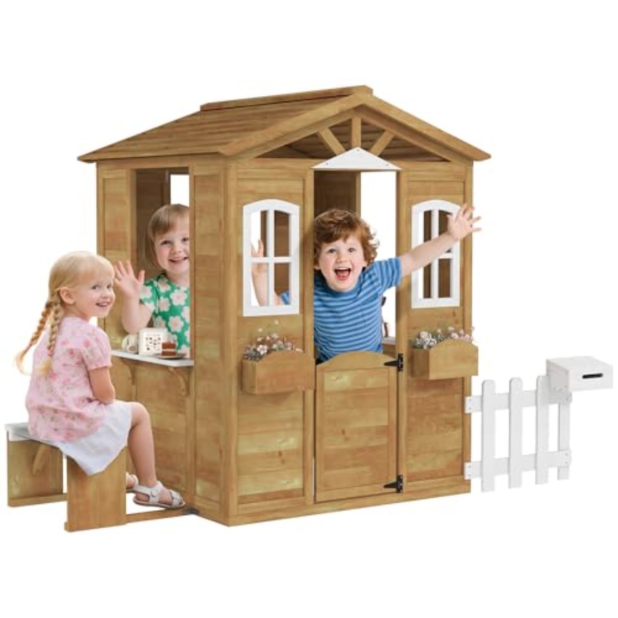 Kids Outdoor Wooden Playhouse - Outdoor Playhouse For Kids Aged 3-6,