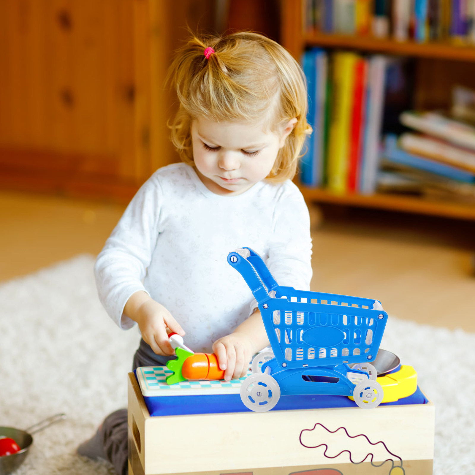 Kids Indoor Outdoor Cart - Mini Blue Shopping Cart Supermarket Handcart