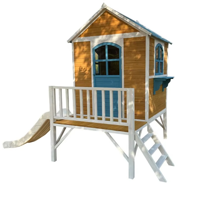 Kids Outdoor Wooden Playhouse - Modern Two-Floor Kids Wooden Outdoor Playhouse