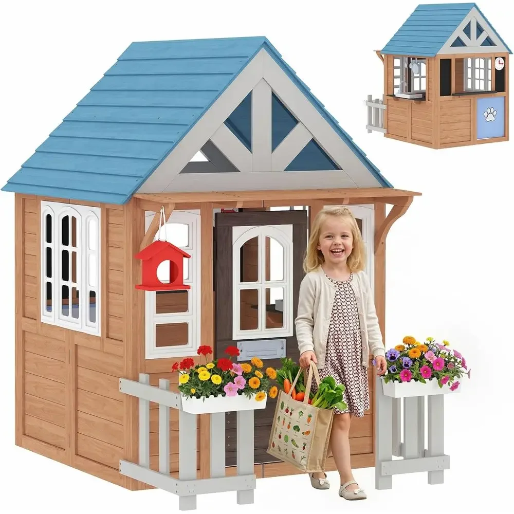 Qaba Outdoor Playhouse with Pe - огляд і ціна Kids Outdoor Wooden Playhouse