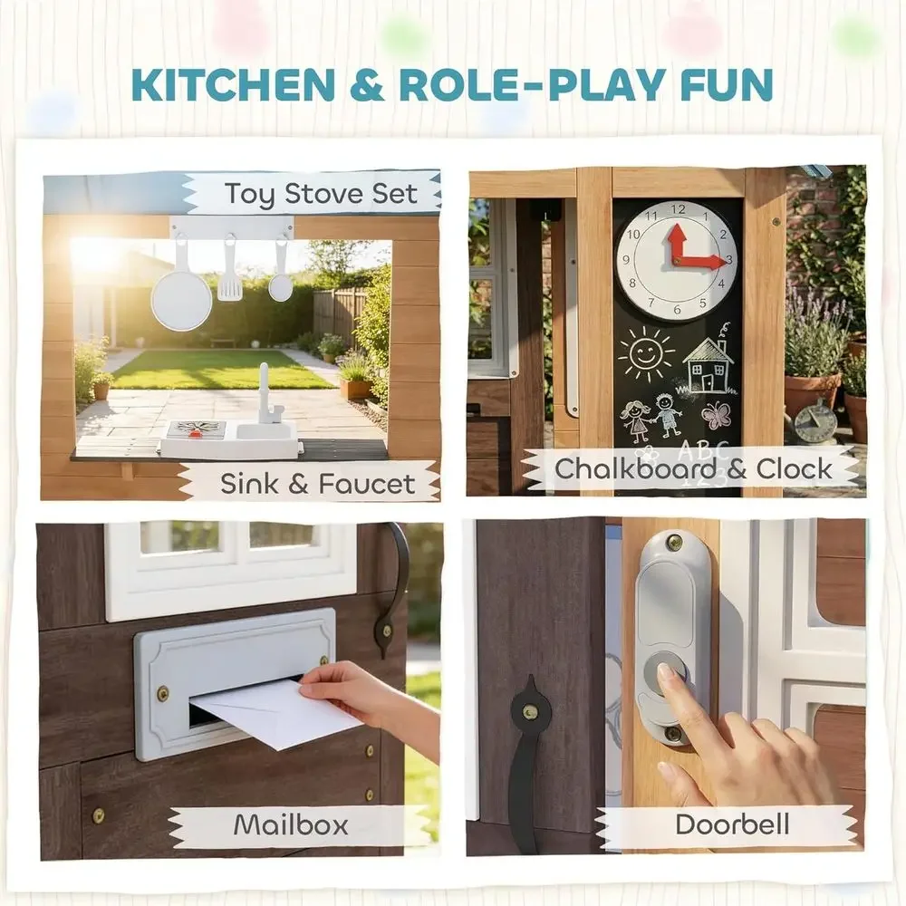 Qaba Outdoor Playhouse with Pe - огляд і ціна Kids Outdoor Wooden Playhouse
