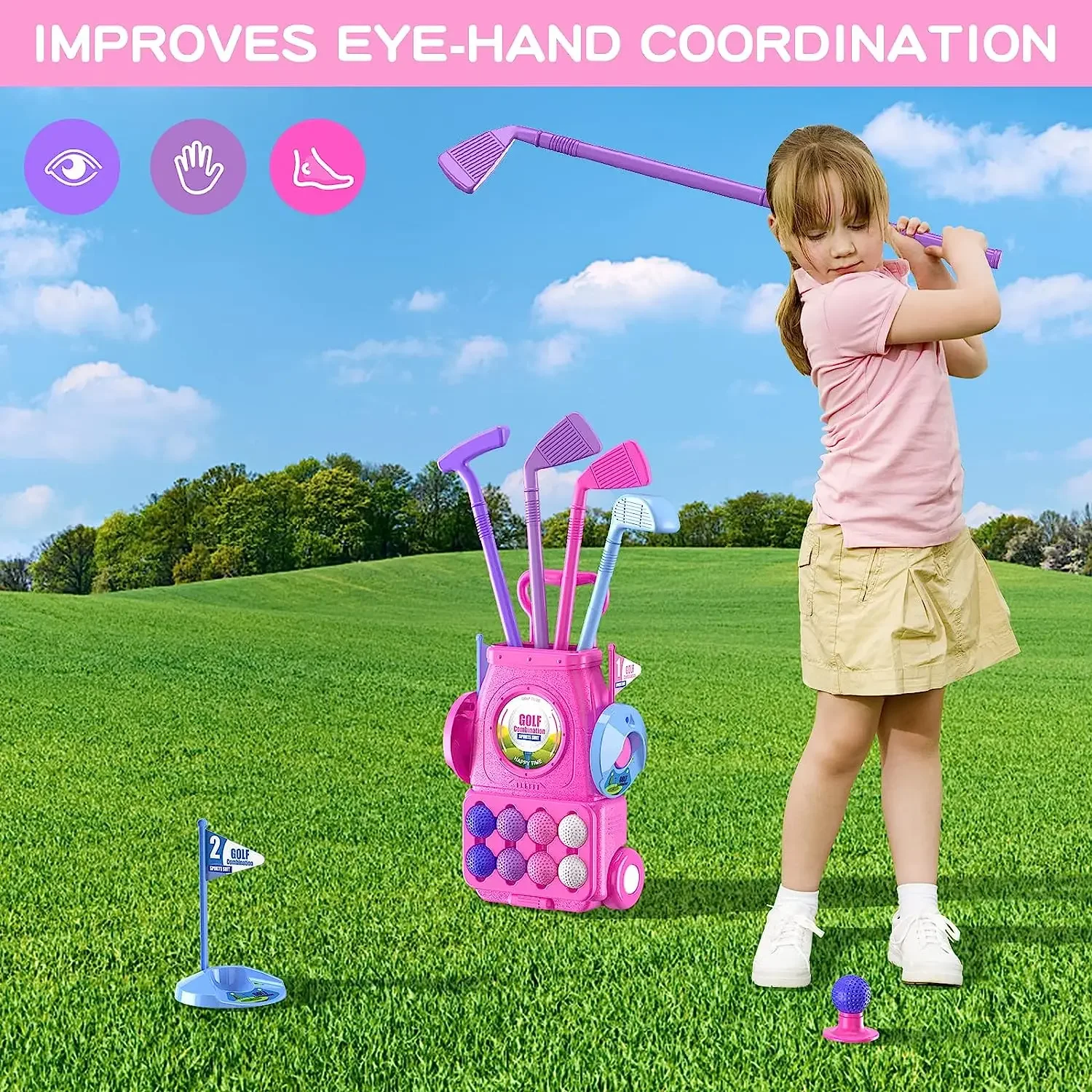 Pink Kids Golf Club Set with P - огляд і ціна Kids Indoor Outdoor Cart