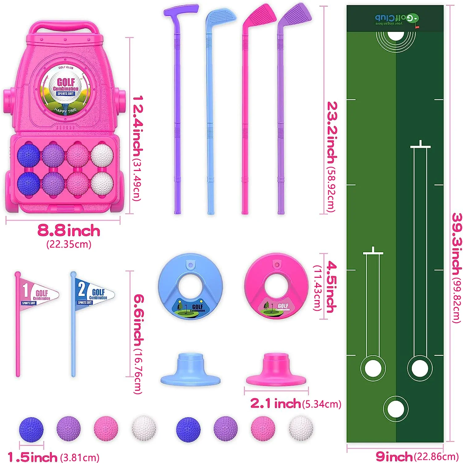 Pink Kids Golf Club Set with P - огляд і ціна Kids Indoor Outdoor Cart