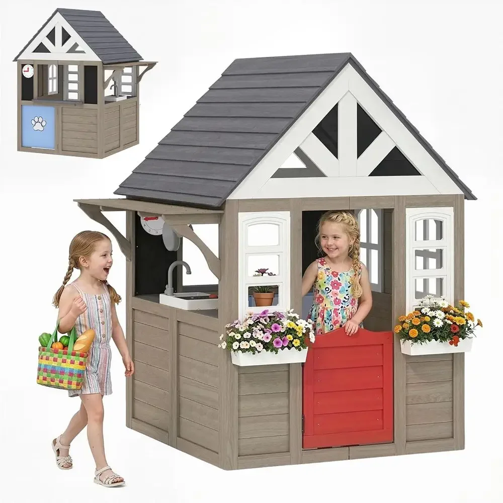 Qaba Outdoor Playhouse, Wooden - огляд і ціна Kids Outdoor Wooden Playhouse