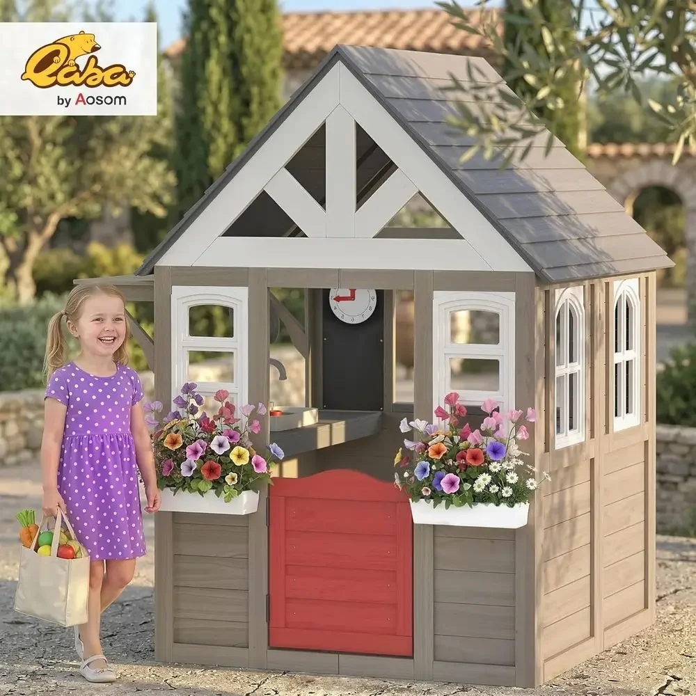 Qaba Outdoor Playhouse, Wooden - огляд і ціна Kids Outdoor Wooden Playhouse