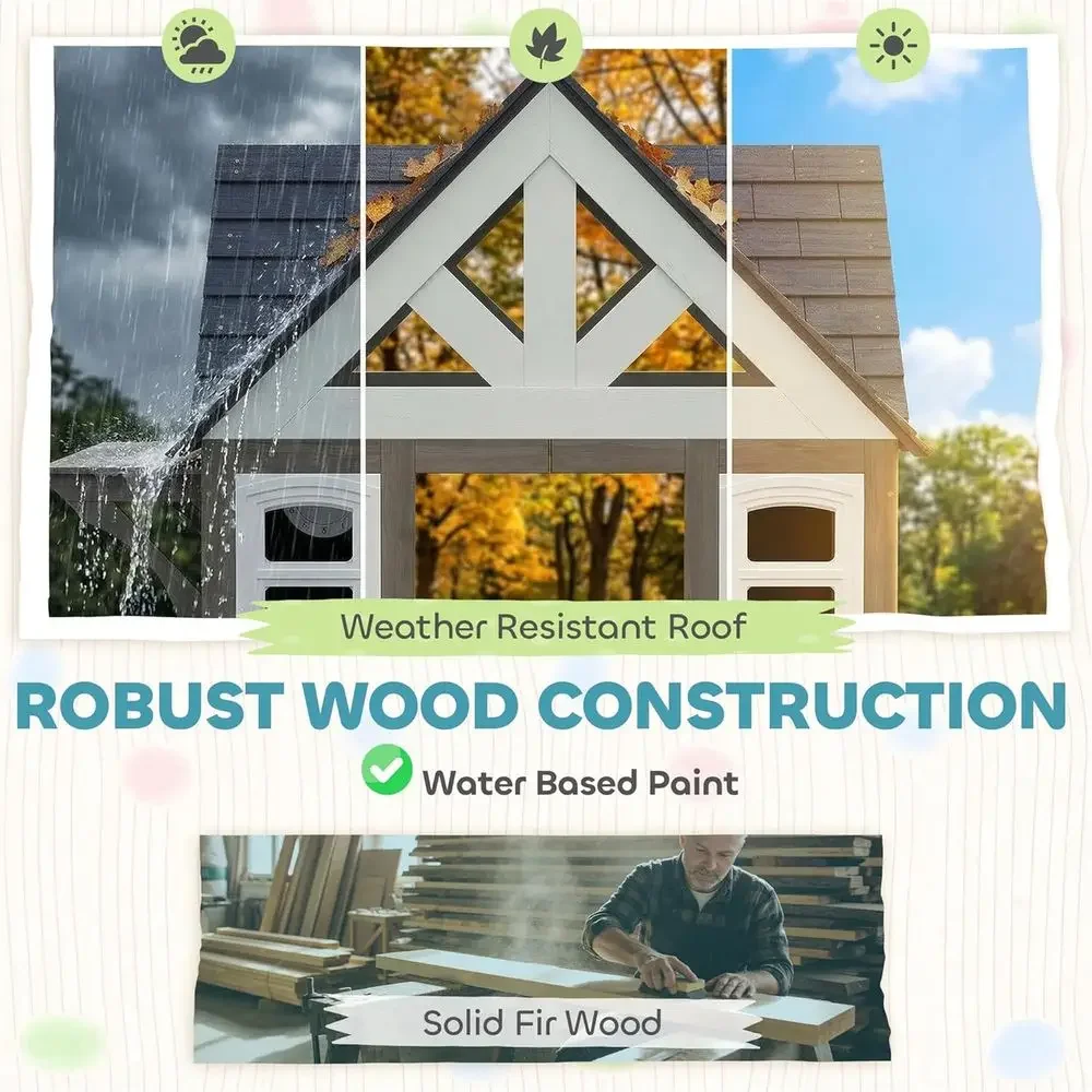 Qaba Outdoor Playhouse, Wooden - огляд і ціна Kids Outdoor Wooden Playhouse